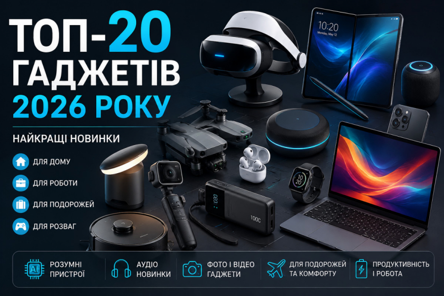 ТОП-20 гаджетів 2026 року: найкращі новинки для дому, роботи, подорожей і розваг