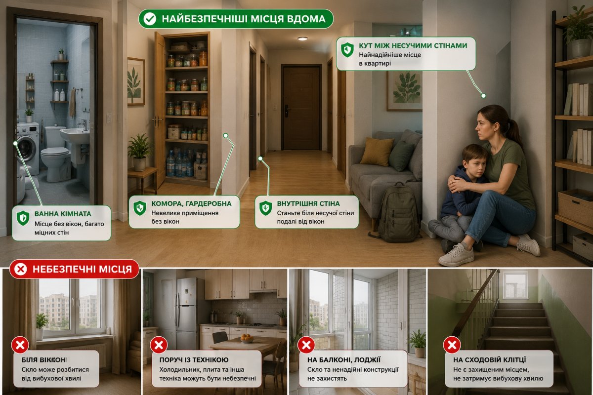 Де ховатися вдома під час повітряної тривоги Де ховатися вдома під час повітряної тривоги