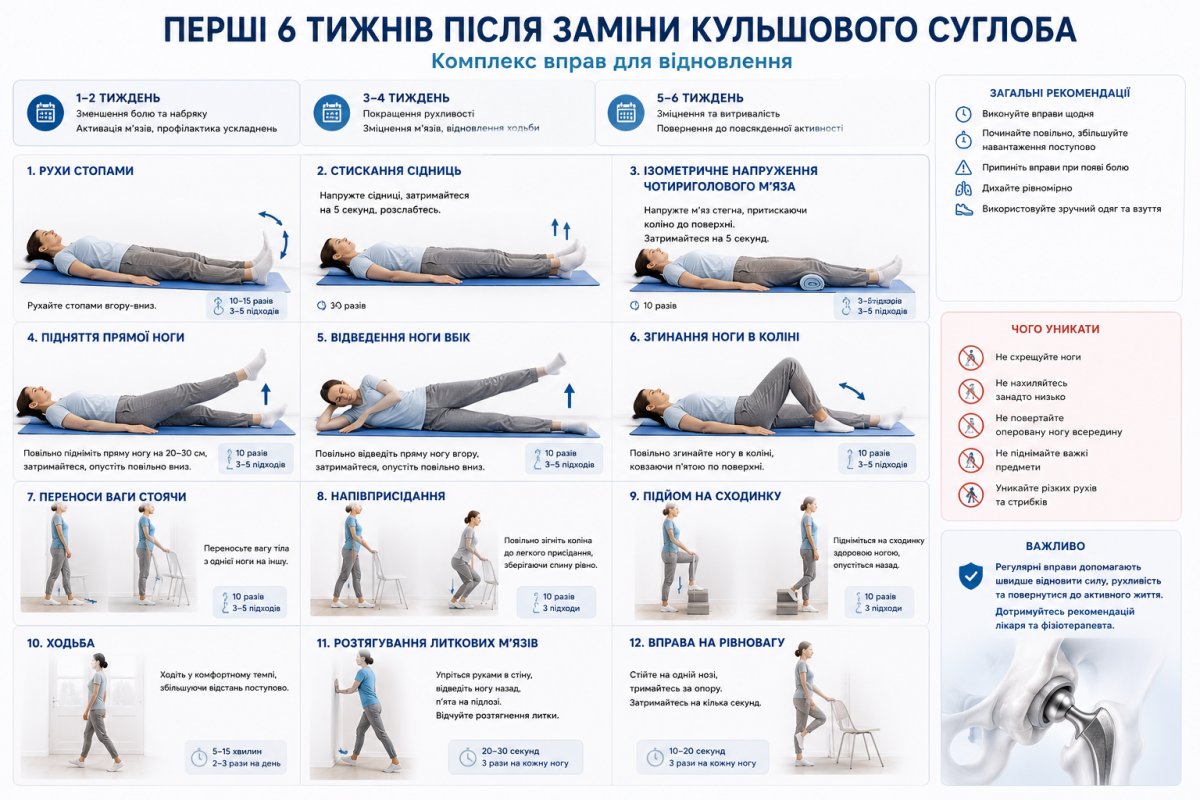 Етапи відновлення після протезування кульшового суглоба