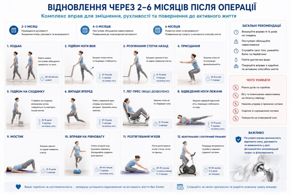 Етапи відновлення після протезування кульшового суглоба