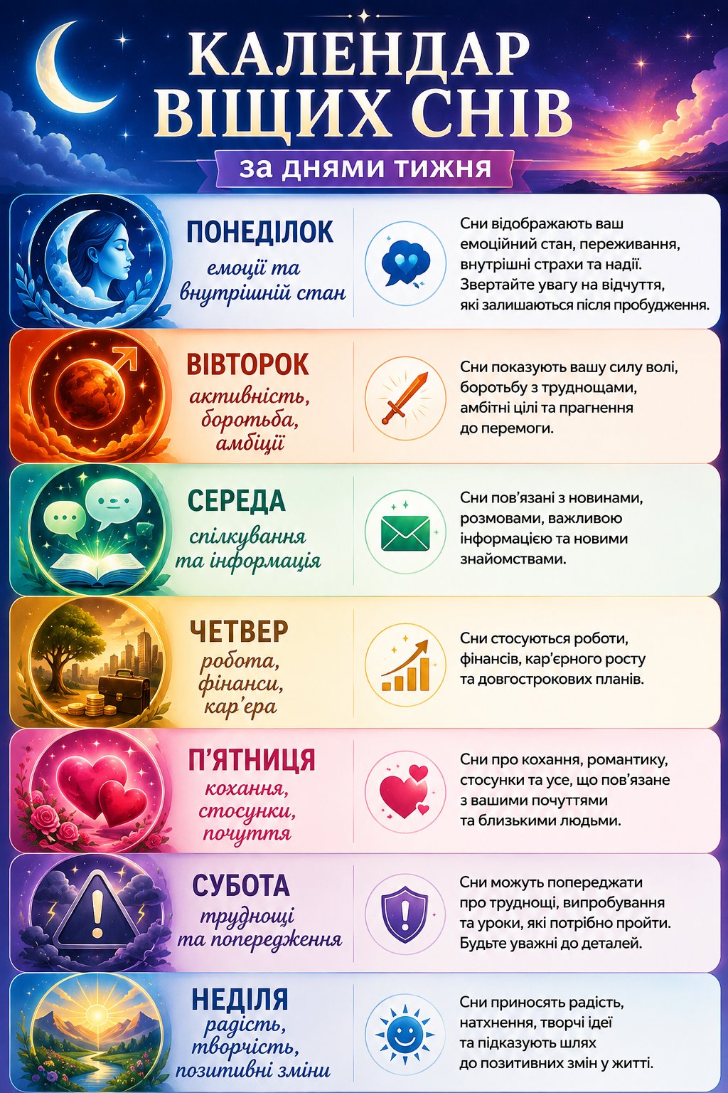 Календарь вещих снов по дням недели: Точное расписание