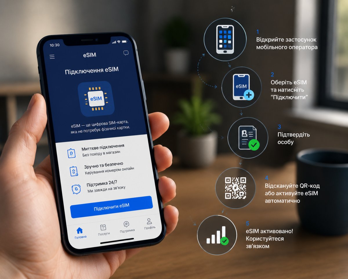 Підключення eSIM через застосунок мобільного оператора Підключення eSIM через застосунок мобільного оператора
