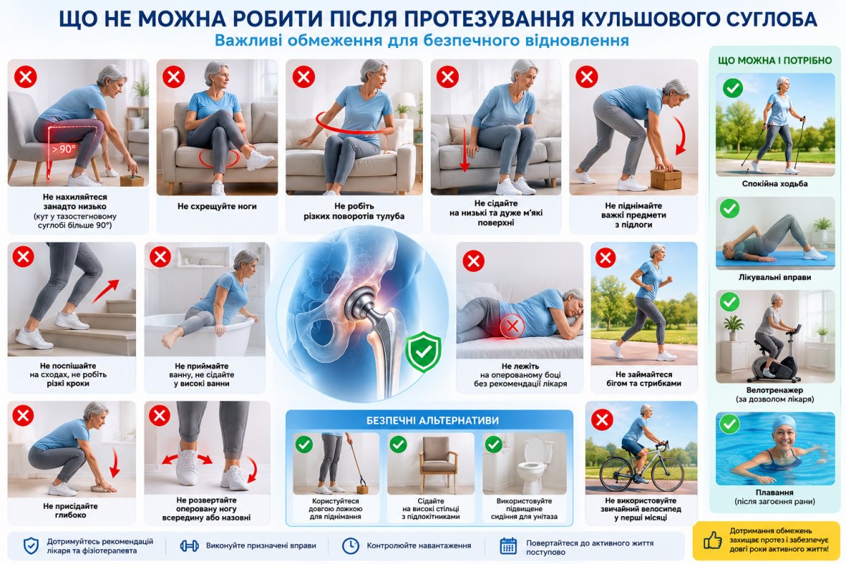 Що не можна робити після заміни кульшового суглоба
